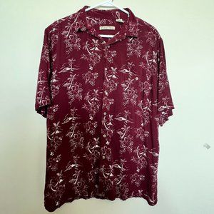 Batik Bay Men Button Up Shirt Large Maroon Hawaiian Tropical Short Sleeve